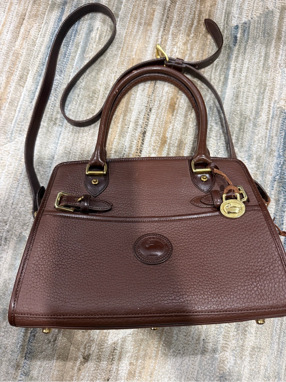 Dooney & Bourke Brown Pebble Leather Satchel with Gold Hardware
